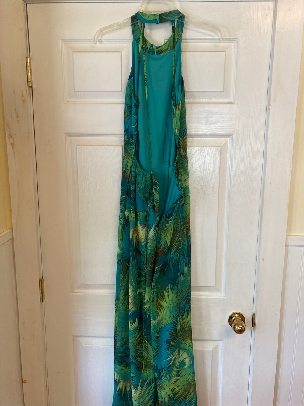 Lulu's Teal and Green Palm-Print Backless Maxi Dress - Picture 3 of 10
